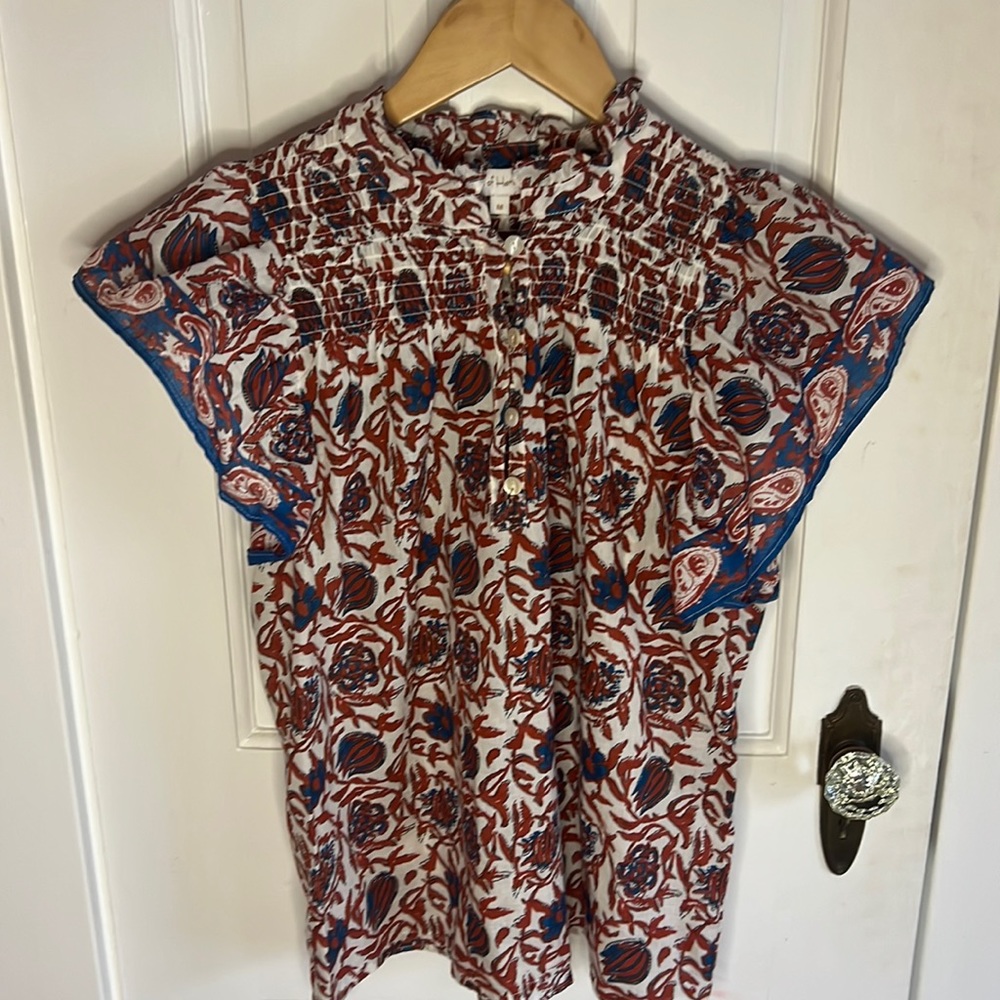 House of Harlow Paisley Blue and Brown Blouse with Flutter Sleeves